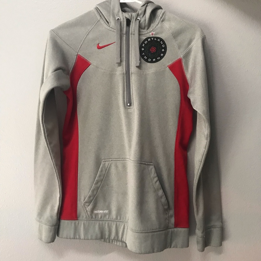 Nike Gray and Red Portland Thorns Half-Zip Hoodie